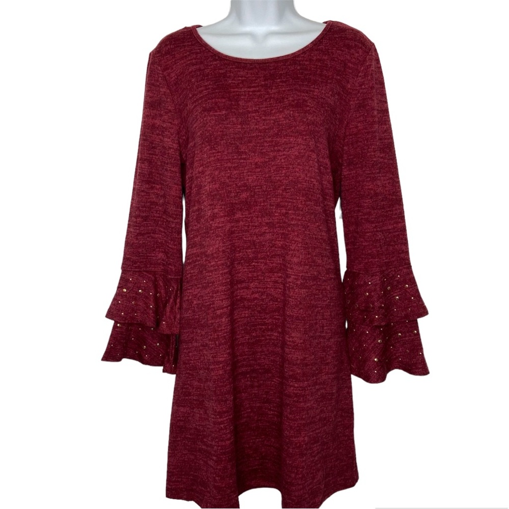 Tacera Soft Knit Dress Studded Bell Sleeves NWT